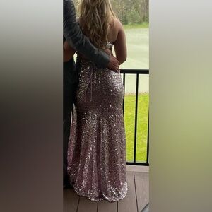 Light pink/lilac shear corset city triangles prom dress size 7 worn once